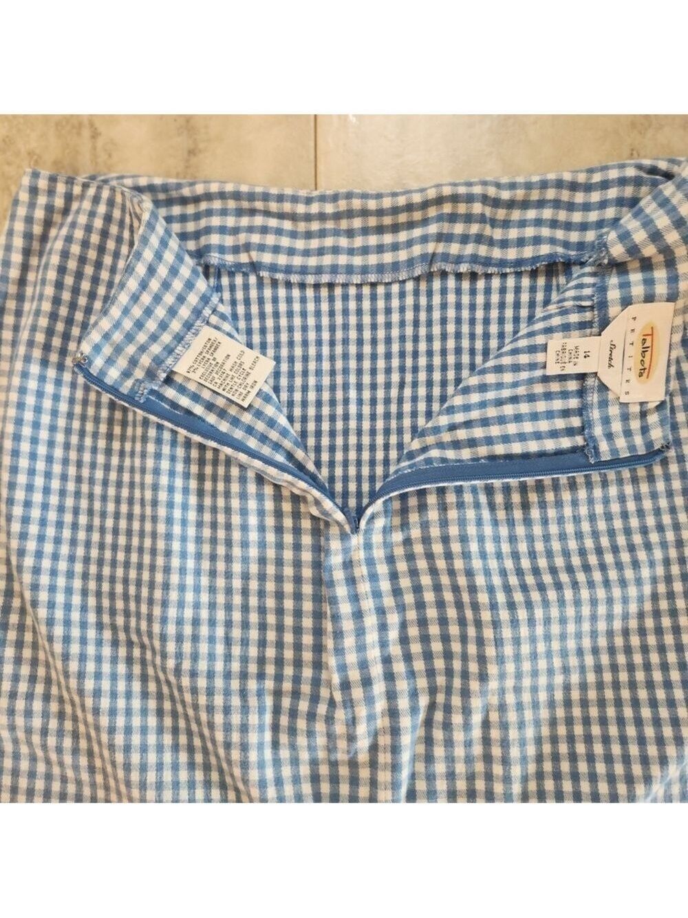 Talbots Skirt 14P Gingham Plaid Blue White Stretch Cotton Stretch Spring! - Picture 13 of 13